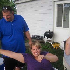 Jen trying to divert the water attack