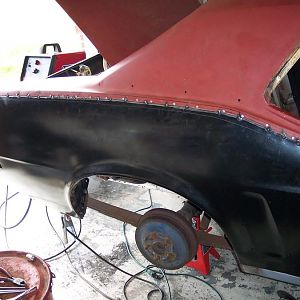 Test fitting r/s quarter skin & outer wheel house.