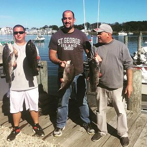 Family photo with cousin and uncle in montauk. I caught a 7lb blackfish plus others. 10/10/15