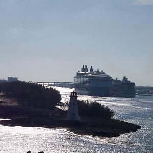 Cruise ships in the Nassau harbor.